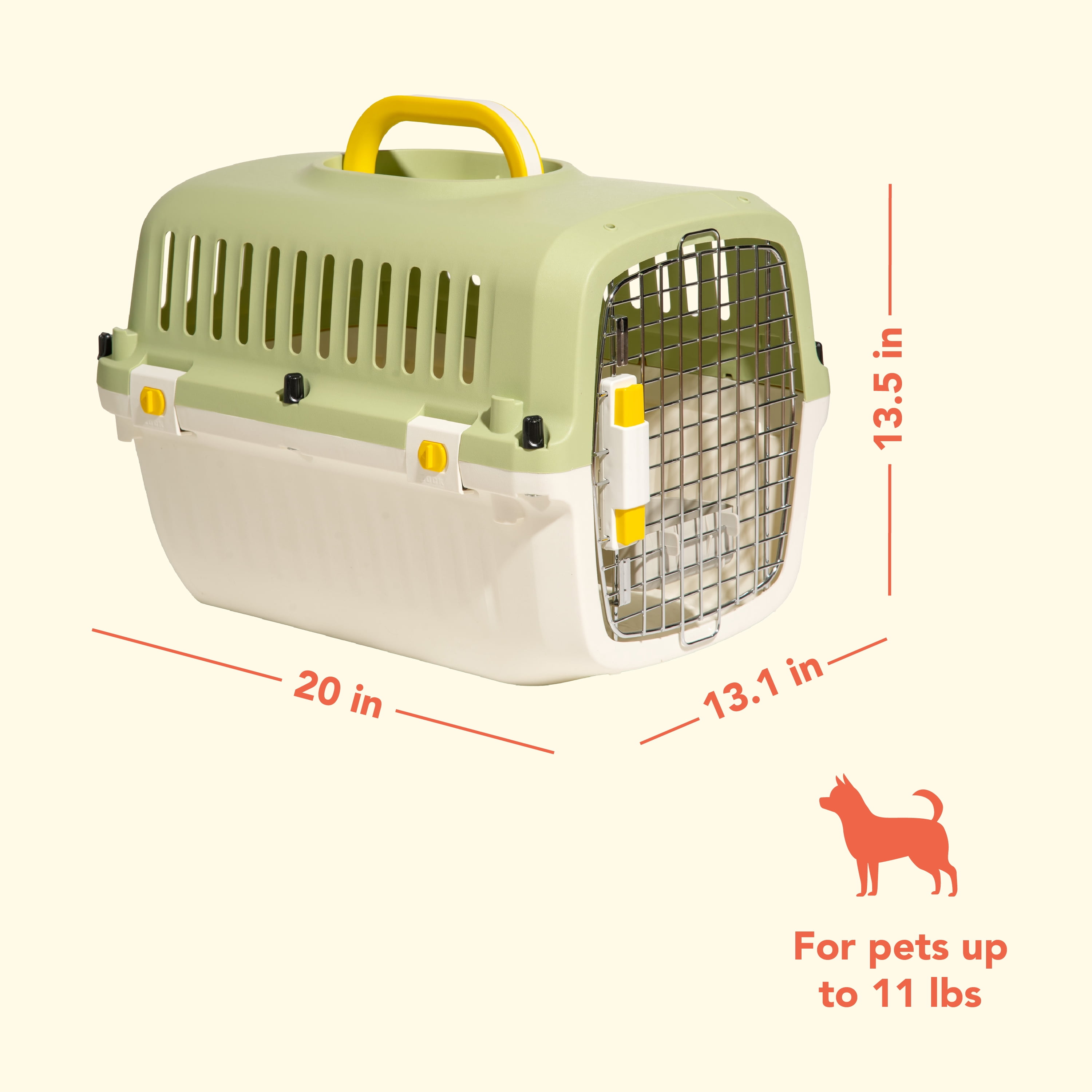 Oodles 20" Plastic Travel Pet Kennel with Clip On Bowl, Green
