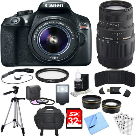 Canon EOS Rebel T6 Digital SLR Camera w/ EF-S 18-55mm + 70-300mm Lens Bundle includes Camera, Lenses, 32GB SDHC Memory Card, 58mm Filter Kit, Tripod, Carrying Case, Beach Camera Cloth and