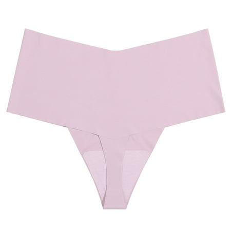 OVINYER Womens Seamless Ice Silk Thong Cotton Underwear Medium Waist Large Size Thong Underwear Underpanties Sexy Comfy Charm Panty
