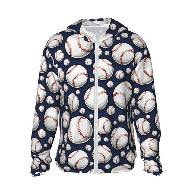 Saiise Cute Basebal Pattern Sun Protection Hoodie for Men and Women, Lightweight Quick-Dry Windproof with Hood and Zip-Large