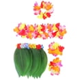 thumbnail image 4 of FELTECHELECTR Disfraz de luau hawaiano: falda de hula con hojas artificiales, diadema con corona floral y pulsera. Conjuntos para fiestas tropicales, festivales de playa y niños., 4 of 4