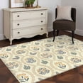thumbnail image 3 of Farmhouse Floral Area Rugs 4x6 ft Leaves Flowers Vintage Light Yellow Boho Washable Rug Non Slip Indoor Carpet Absorbent Floor Mat for Living Room Bedroom Dining Room, 3 of 9
