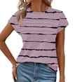 thumbnail image 6 of Womens Striped Tops with Pleats Cap Sleeve Crewneck Basic Tees Tunic T Shirts for Women Summer Casual (M, Pink), 6 of 7