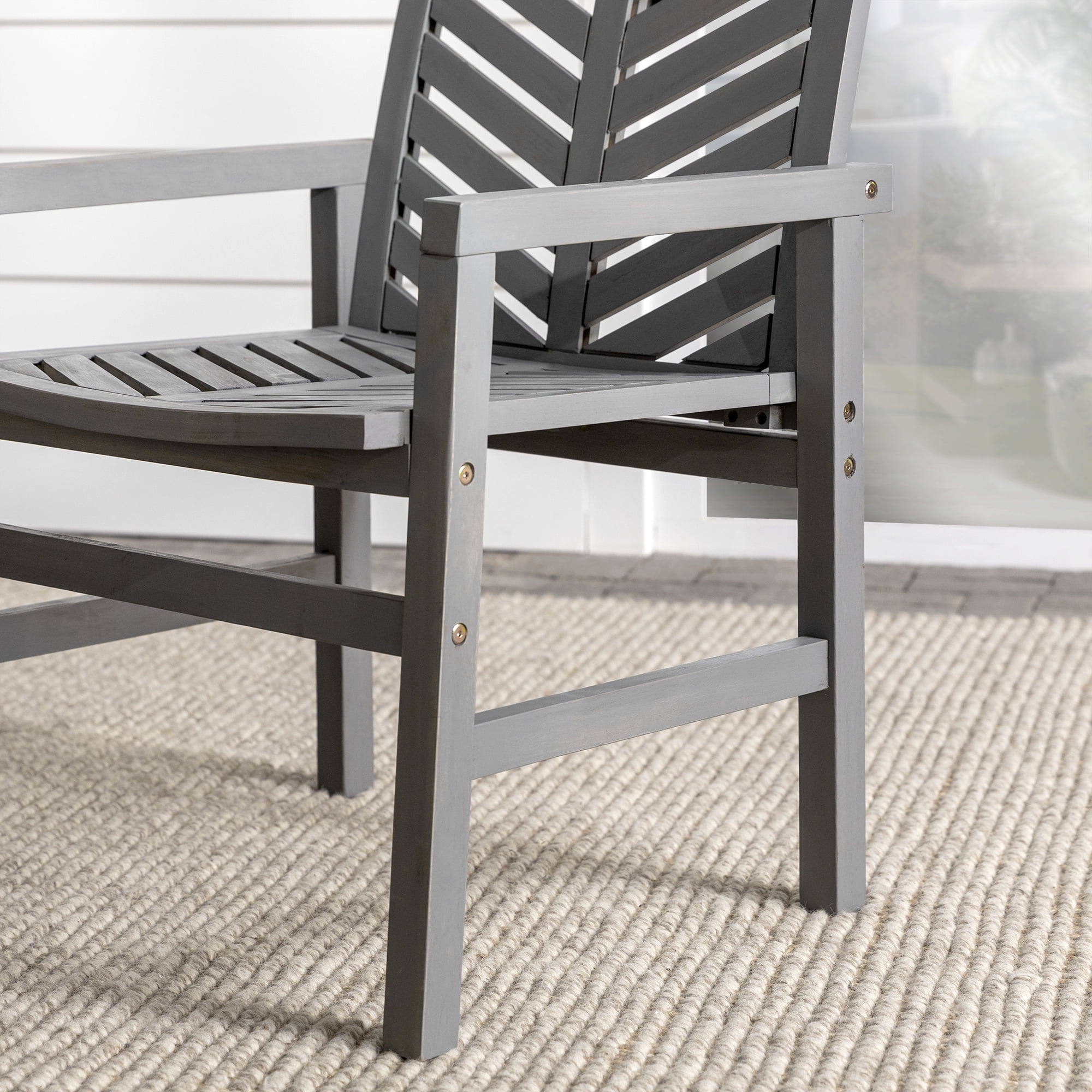 Walker Edison Chevron Solid Acacia Wood Set of 2 - Has Arms - Grey Wash