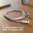 thumbnail image 2 of Powertek USB-A to USB-C (Type-C) Metallic Shine Pastel Charging Cable, 6 ft, Pink, 2 of 6