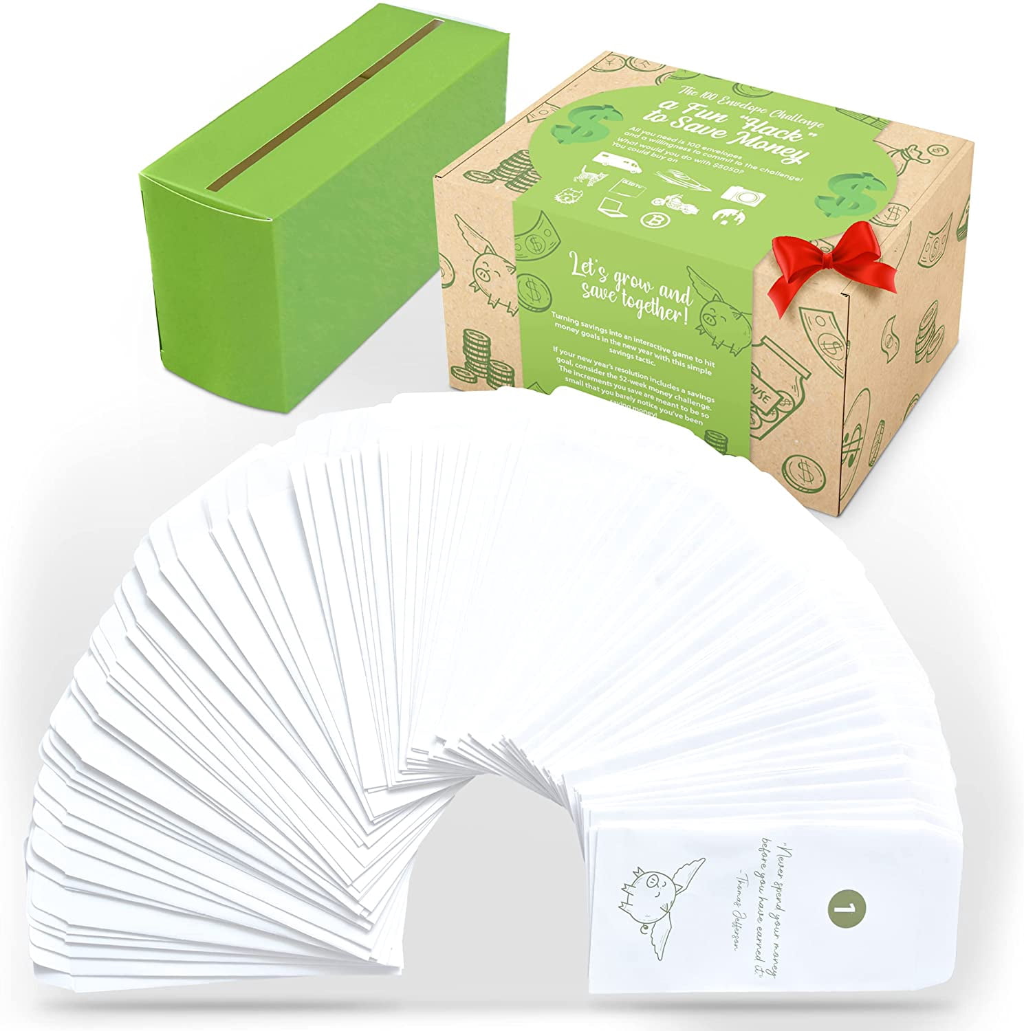 100 Envelopes Money Saving Box Challenge - Saving Money Organizer For Cash  For Saving - Money Gift Box Ideas - Walmart.com