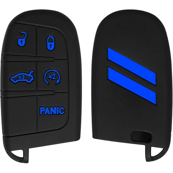 Key Fob Cover for Charger Challenger Durango Journey Dart, 5 Buttons Silicone Key Fob Case, Replacement Remote Control Key Fob Shell, Key Fob Skin Cover, Blue