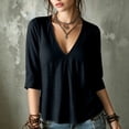 thumbnail image 2 of Womens Deep V Neck Top Flowy Swing Shirt, Long Sleeve Shirts for Women Blouses Beach Tops Black M(M), 2 of 9
