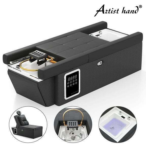 All-in-One Massage Shampoo Bowl Head Spa Treatment Bed Backwash Unit with Water Circulation System,LED Light Therapy,Footbath for Beauty Salon(Black)