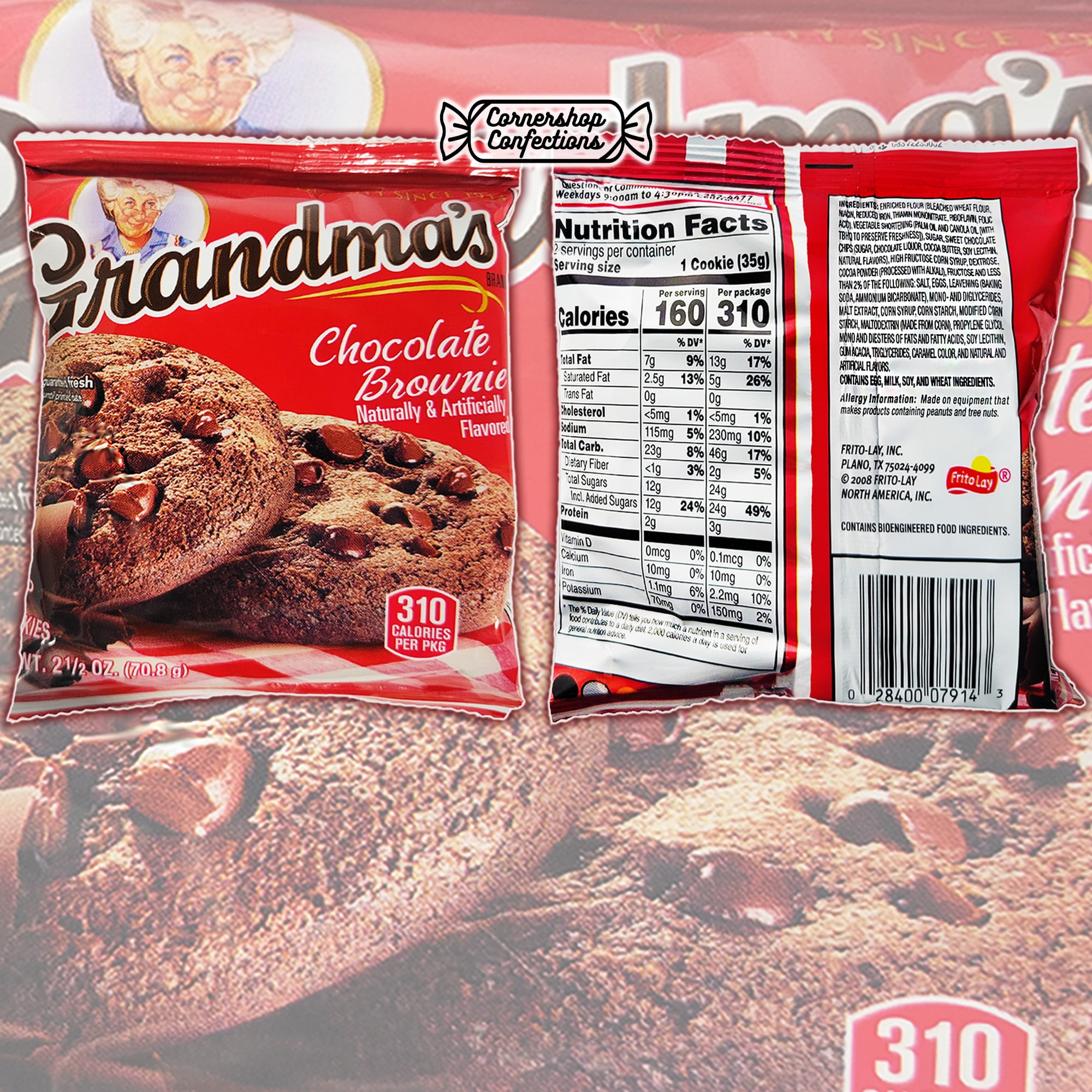 Grandma's Chocolate Brownie Cookies Bulk Pack - 20 Individually Sealed 2.5 ounce Bags, Each With 2 Large Cookies - For Birthdays, Lunchboxes, Work Snacks, Road Trips in Cornershop Confections Pack