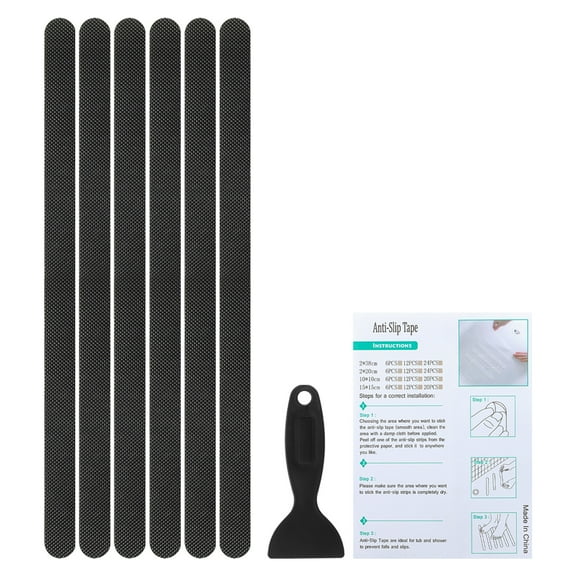 Bathtub Non Slip Stickers 14.96x0.79 Inch, 6 Pack Stickers with Adhesive Decals Scraper for Bath Tub Shower, Black