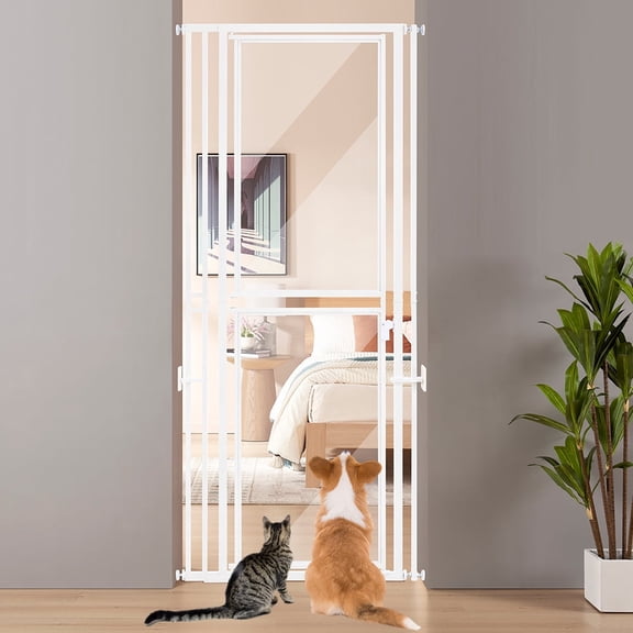 unipaws 79" Extra Tall Cat Gate, Clear Acrylic Dog Gate for Doorways, Fit 27.5"-37" Openings, White