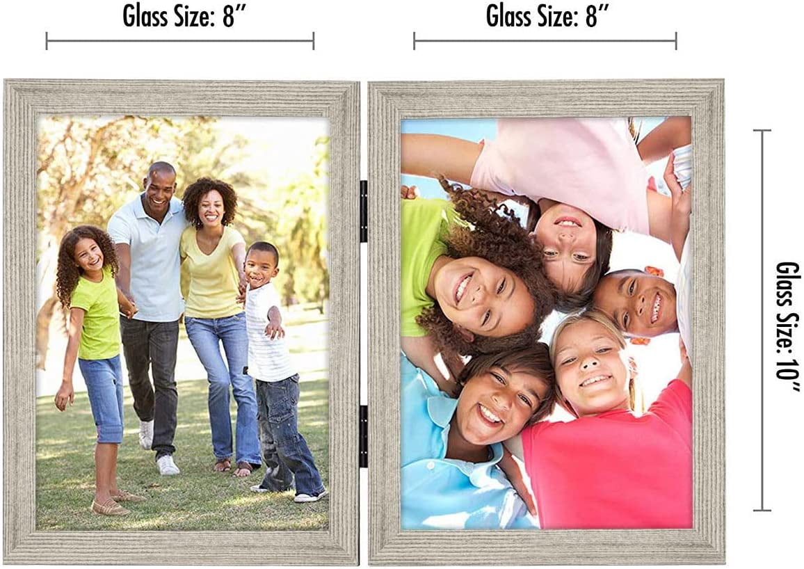 Americanflat 8x10 Hinged Picture Frame in Driftwood with Two Displays in Shatter Resistant Glass for Tabletop