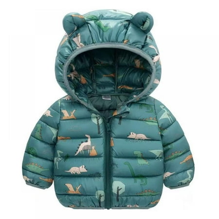 

2-7Y Toddler Boys Girls Winter Dinosaur Printed Coats Jackets Kids Warm Hooded Puffer Down Jacket Outwear