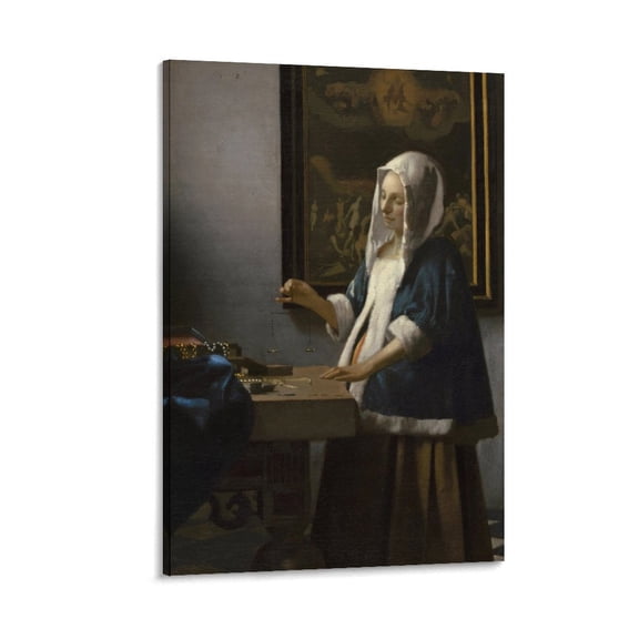Johannes Vermeer Print Painting Woman Holding A Balance Posters Art Print Wall Photo Paint Poster Hanging Picture Family Bedroom Decor Gift 16x24inch(40x60cm)