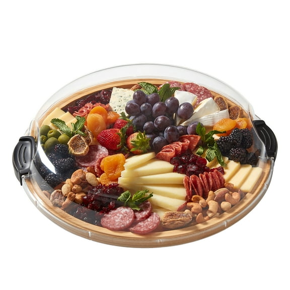 Farberware Build-a-Board 14-Inch Round Bamboo Charcuterie and Snack Board with Clear Locking Lid