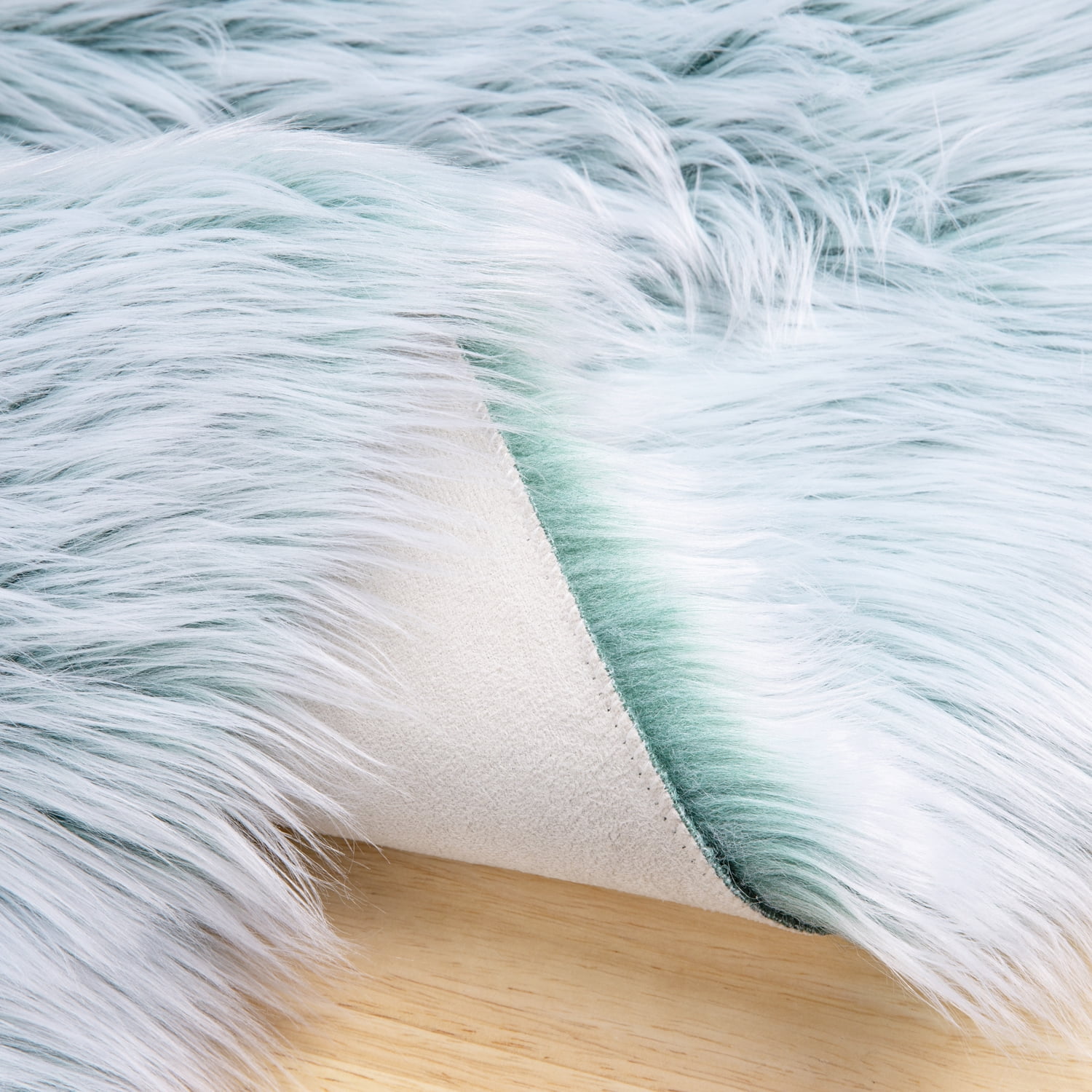 Deluxe Ultra Soft Faux Sheepskin Fur Series Fluffy Decorative Indoor Shag Area Rug, 2 x 3 Feet, Turquiose and White, 1 Pack