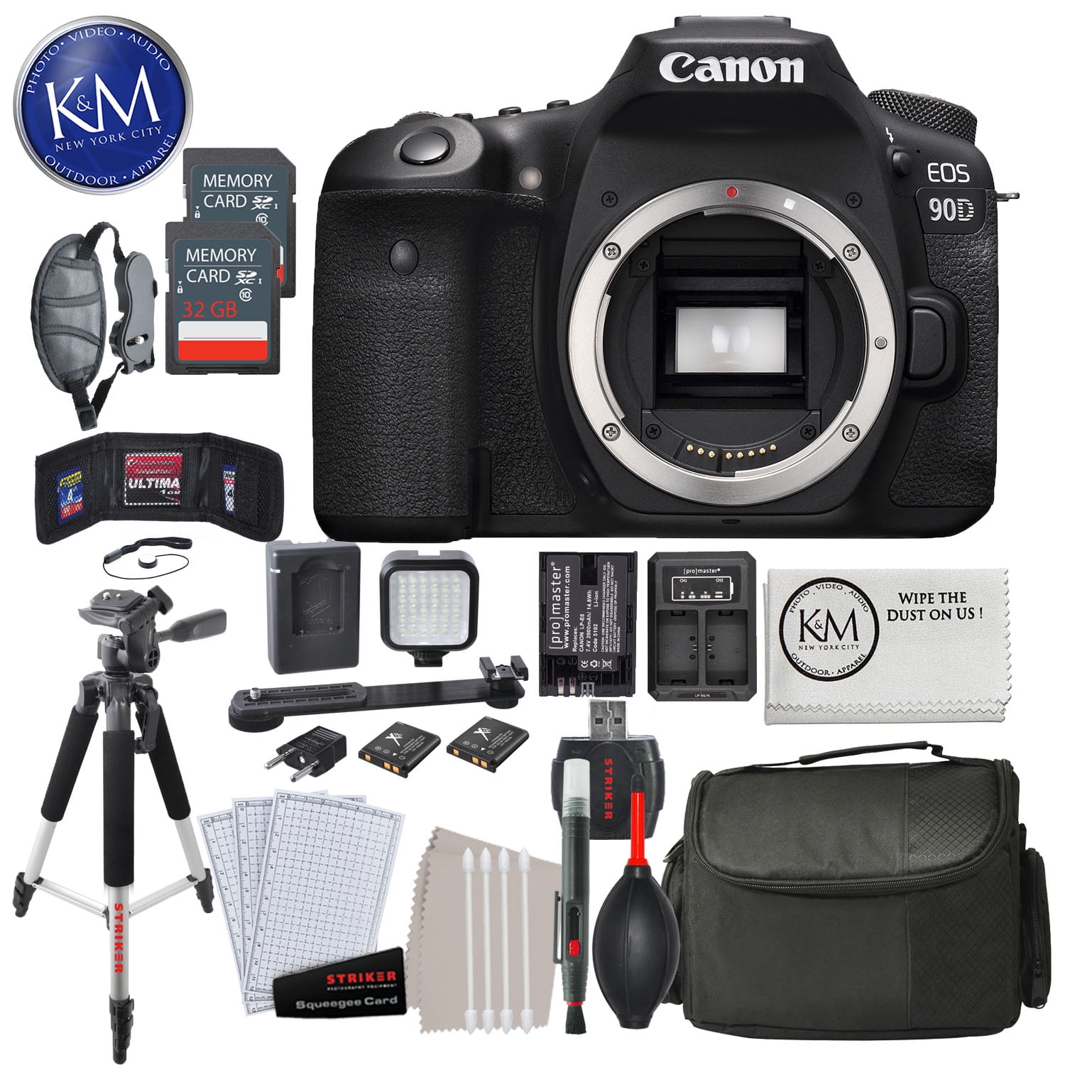 Canon EOS 90D DSLR Camera (Body Only) w/ 32GB & Deluxe Striker Bundle Includes Promaster
