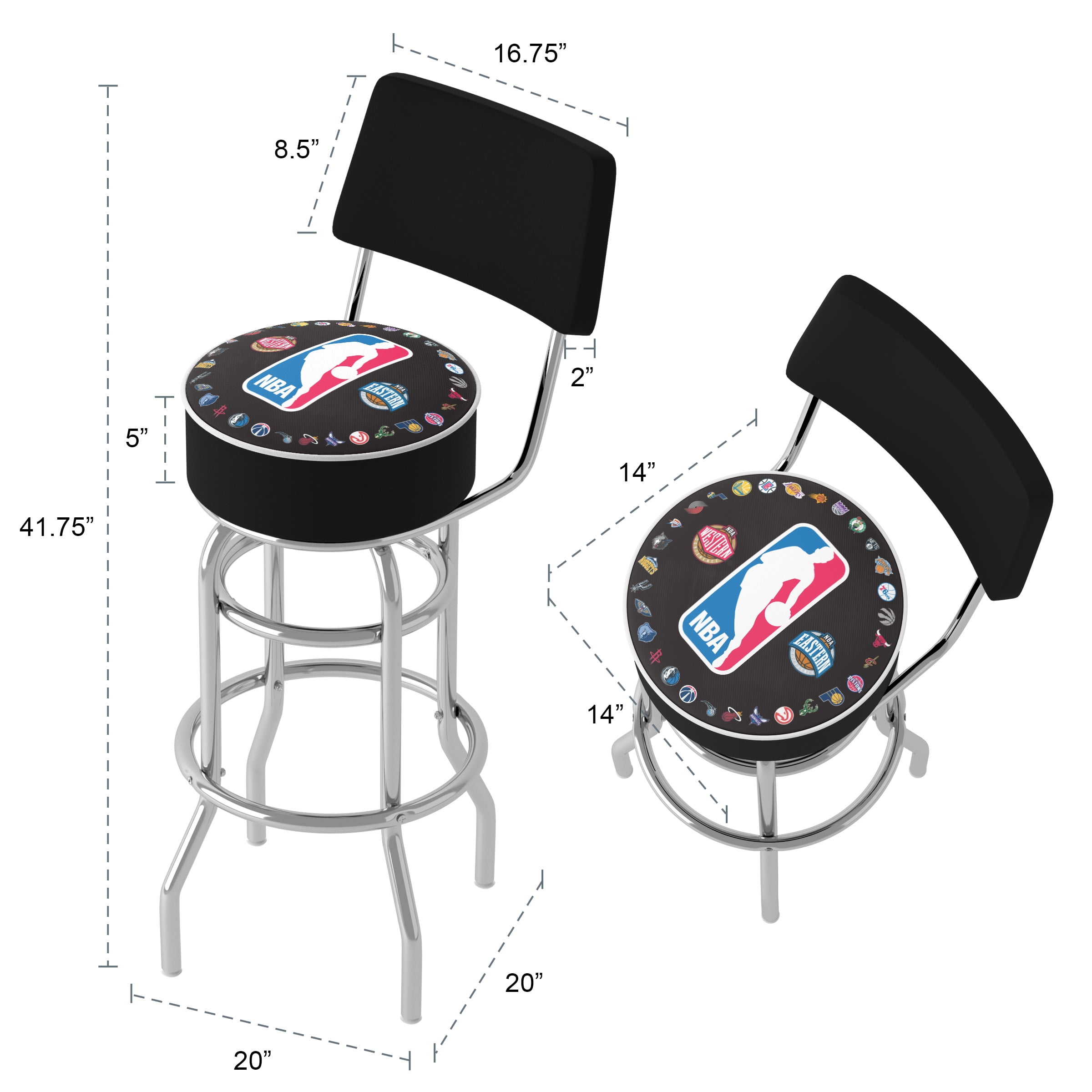 Trademark Games NBA League Padded Swivel Bar Stool with Back