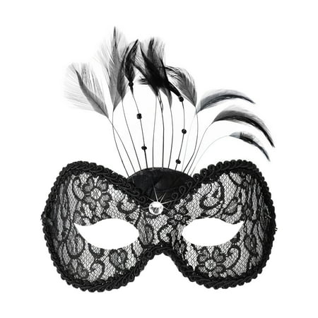 Black Lace Feather Mask Mardi Gras Italian Costume Mask Venetian Sizes: One Size