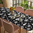 thumbnail image 3 of Black White Christmas Table Cloths for 8 Foot Rectangle Tables, Xmas Tree Snowflake Winter Abstract Patio Waterproof Elastic Fitted Tablecloths, Washable Rectangular Table Cover for Camping, 3 of 8