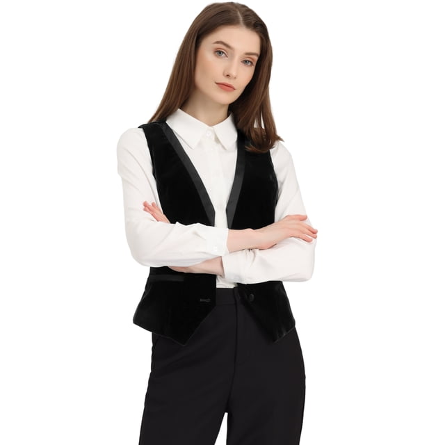 Chaleco Retro de Terciopelo para Mujer Allegra K Cuello En V Sin Mangas Negro XS
