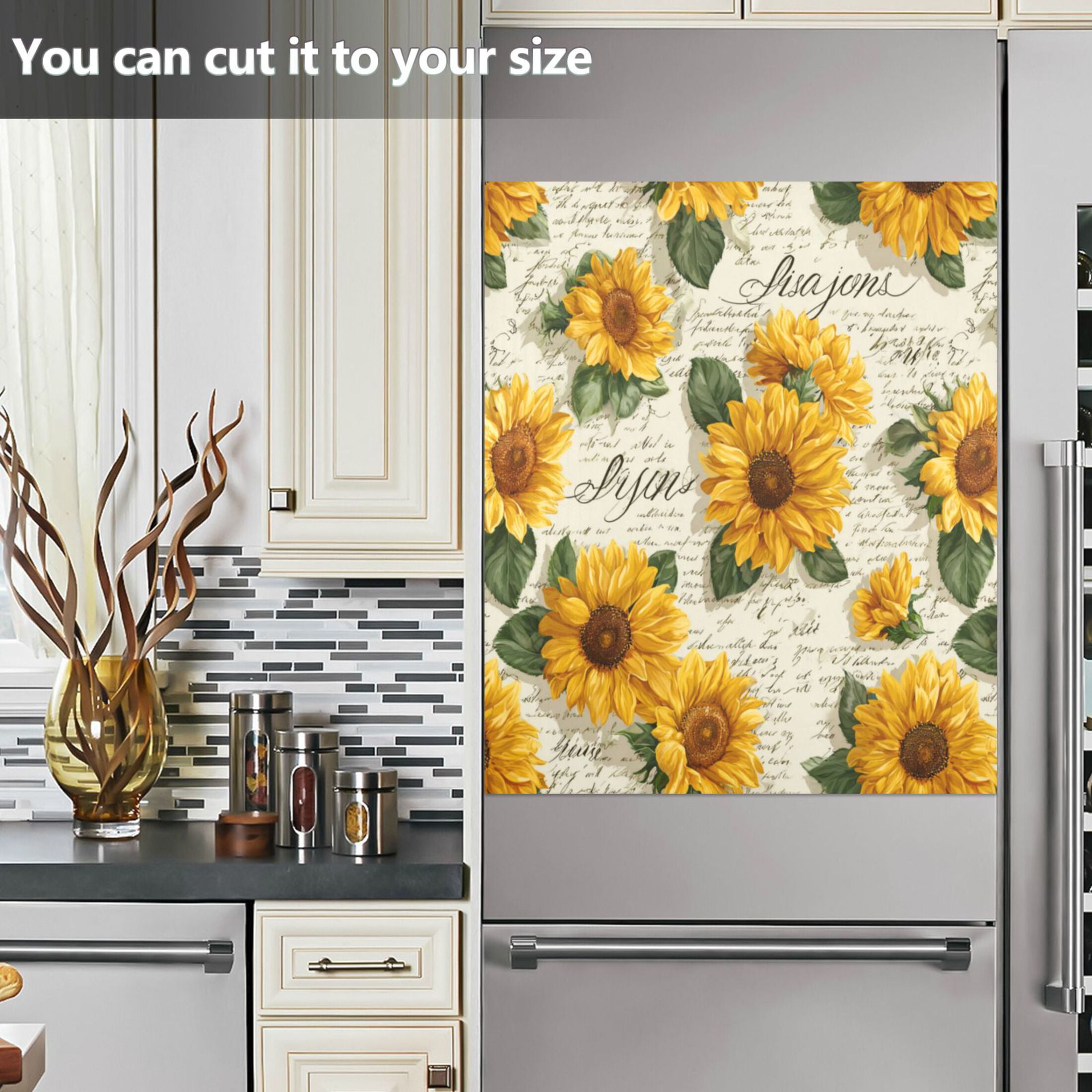 Dishwasher Magnetic Refrigerator Magnet Cover Sticker Home Decorative 23"x26" Vintage Paper with Sunflowers