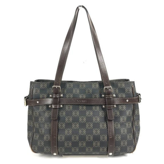 Pre-Owned LOEWE Vintage Anagram Logo Tote Bag, Leather Shoulder Brown, Men's and Women's