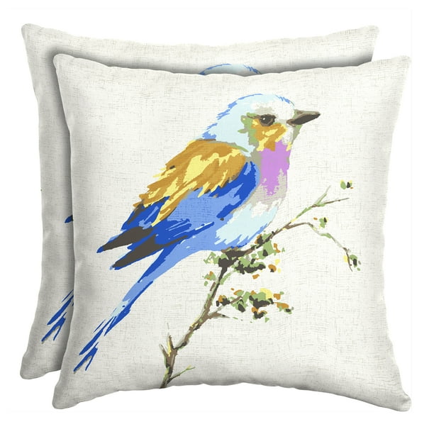 Mainstays Pastel Bird Outdoor 16" Square Throw Pillow, Set of 2