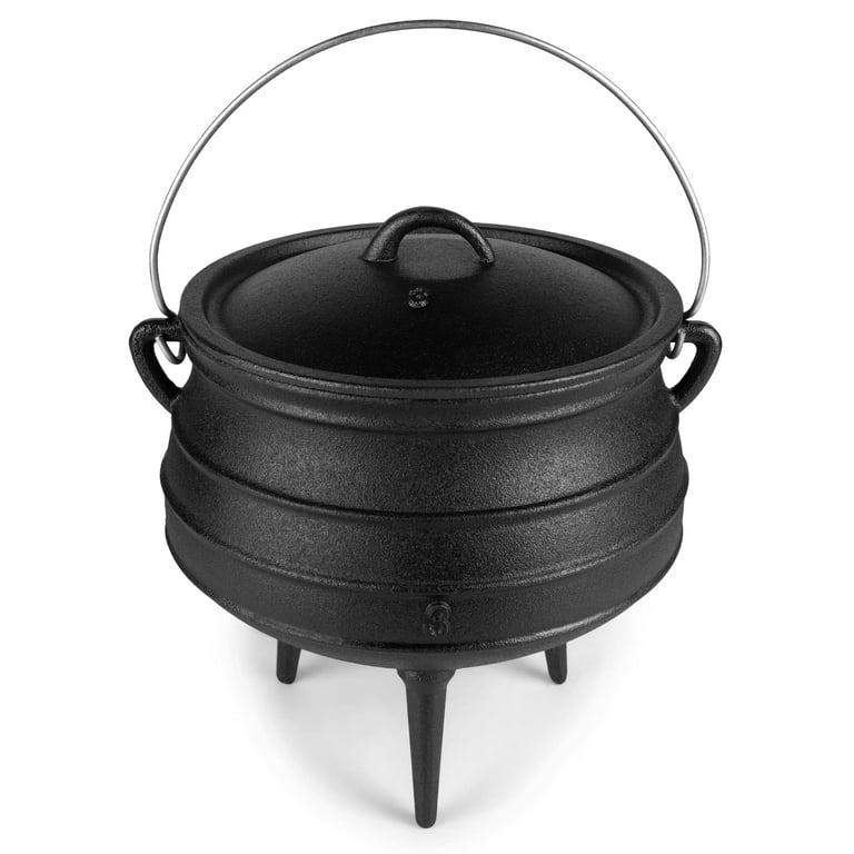 Bruntmor Pre-Seasoned Cast Iron Cauldron | 8.5 Quart African Potjie Pot  with Lid and 3 Legs for Even Heat Distribution | Premium Camping Cookware  for