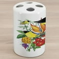 thumbnail image 1 of Exotic Ceramic Toothbrush Holder, Colorful Tropical Fauna and Botany Composition with Flowers and Birds, Decorative Versatile Countertop for Bathroom, 4.5" X 2.7", Multicolor, 1 of 4