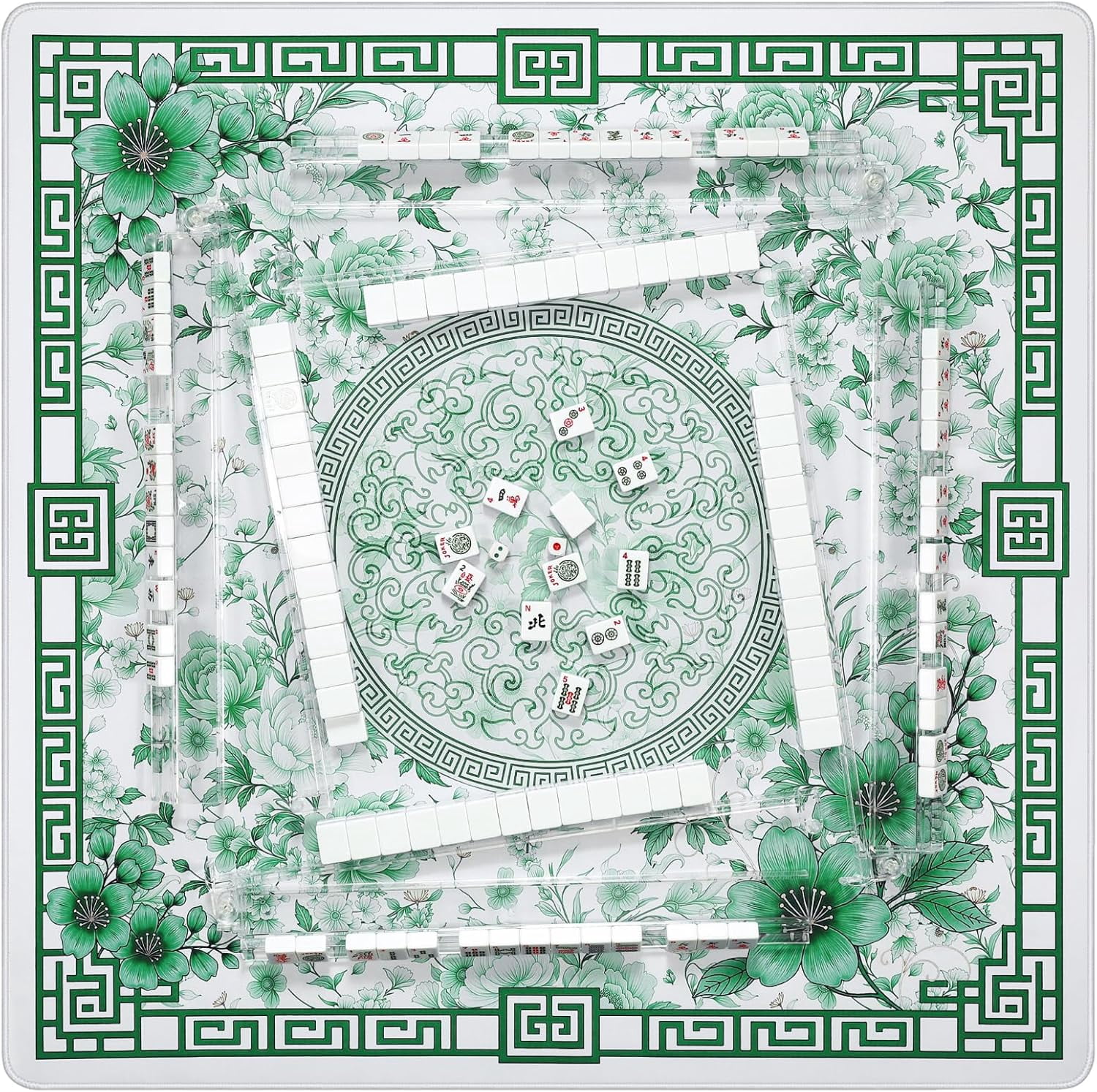 Mahjong Mat for Table 33x33 Inch, No-Crease,Anti-Slip,Noise-Reducing American Mahjong Mat, Mahjong Table Mat with Carry Bag, Neoprene Mahjong Mat for Poker, Card, Board (Green)