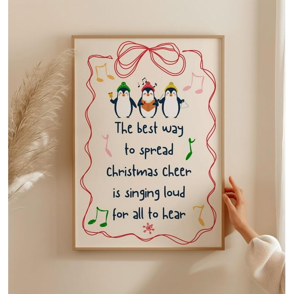 MSFCON Cute Colorful Christmas Quote Print, Penguin Holiday Song Poster, Cheerful Nursery Wall Art, Winter Decor