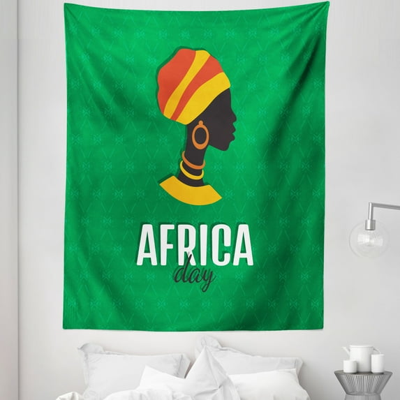 African Woman Tapestry, Silhouette of a Female Indigenous Lettering Illustration, Fabric Wall Hanging Decor for Bedroom Living Room Dorm, 5 Sizes, Forest Green and Dark Grey, by Ambesonne