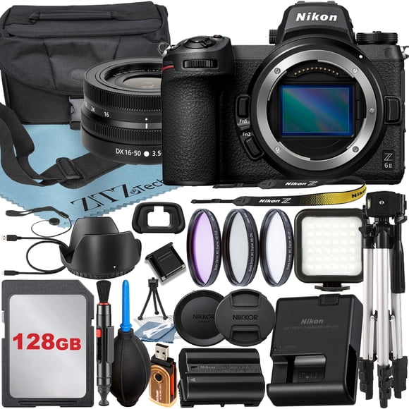 Nikon Z6 II Mirrorless Camera with NIKKOR Z DX 16-50mm VR Zoom Lens + 128 GB Card + Case + 3 Pieces Filter + Flash + ZeeTech Accessory Bundle
