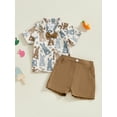 thumbnail image 3 of Toddler Baby Kids Boy Easter Shorts Clothing Set 6 12 18 24 Months 2T 3T 4T Bunny Print Short Sleeve Button-up Bow Tie Shirt Elastic Waistband Shorts Outfits, 3 of 9