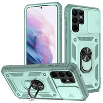 Allytech Cover for Samsung S22 Ultra Case with Slide Camera Cover, Hard PC Back & Soft Bumper Drop Proof Lens Protection Ring Holder Kickstand Case for Galaxy S22 Ultra 5G 6.8" 2022, Grayish Green