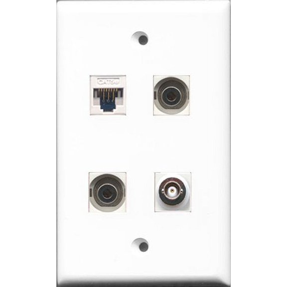 RiteAV - 2 Port 3.5mm and 1 Port BNC and 1 Port Cat5e Ethernet White Wall Plate