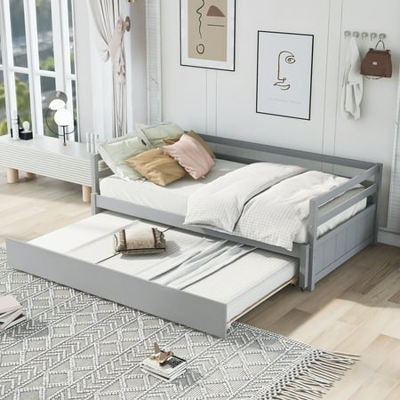 Cosymart Twin or Double Twin Daybed with Trundle,Gray
