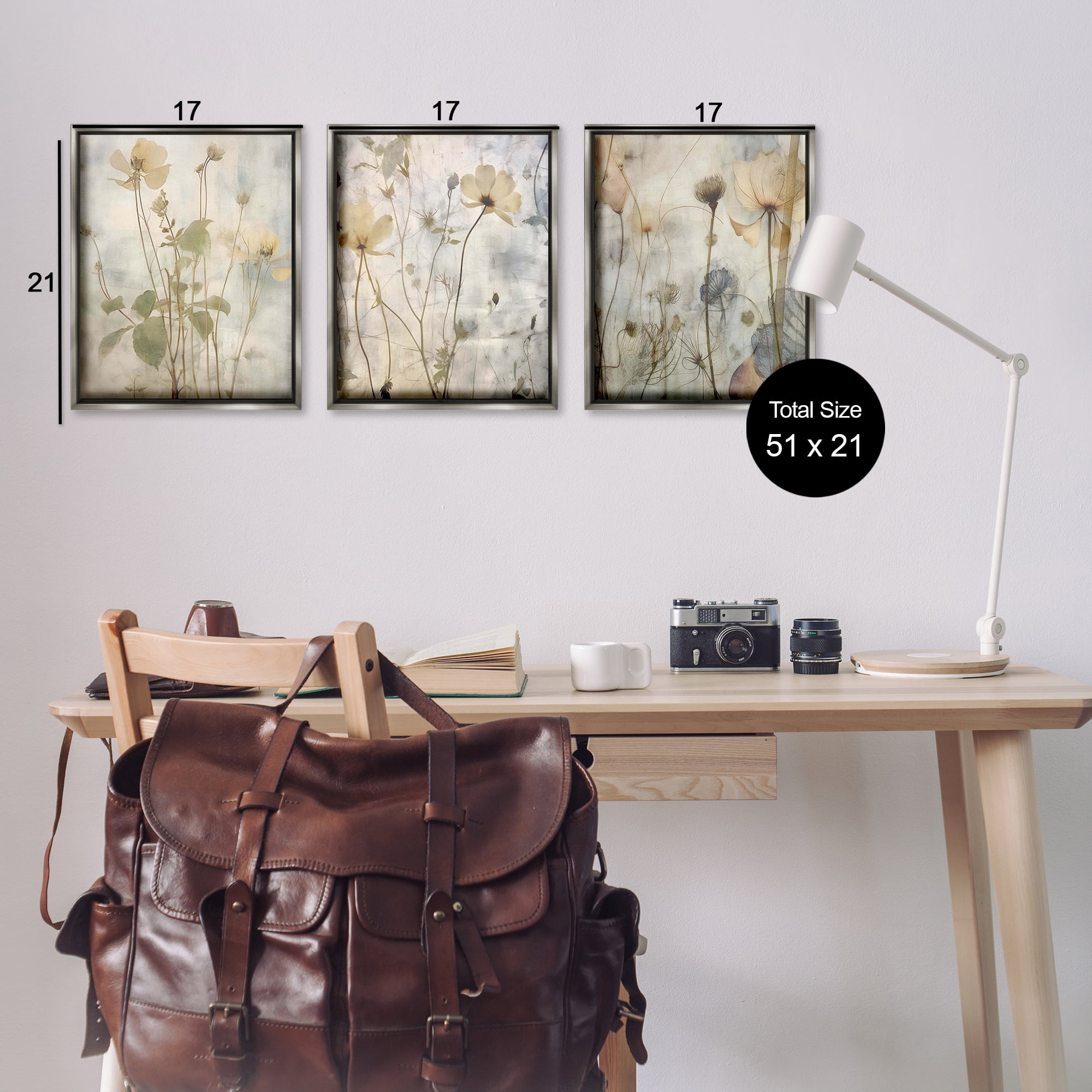 Stupell Industries Soft Blooming Botanicals Plants & Flowers Painting Gray Floater Framed Canvas Art Print Wall Art, 17 x 21, Set of 3