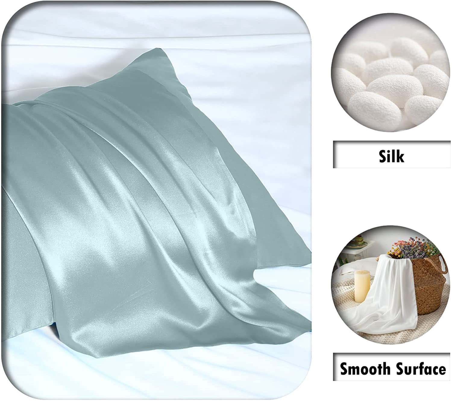 Mulberry Silk Pillowcase for Hair and Skin Standard Size 20"X 26" Pillow Case with Hidden Zipper Soft Breathable Smooth Cooling Covers Sleeping (Haze Blue,Standard,1Pcs)