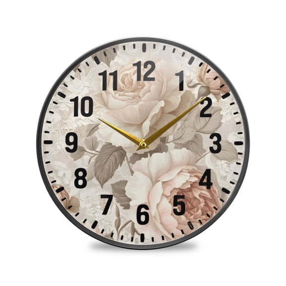 Yayeee Wall Clock Battery Operated 9.5" Silent Quartz Non-Ticking for Living Room Decor, Lace and Floral