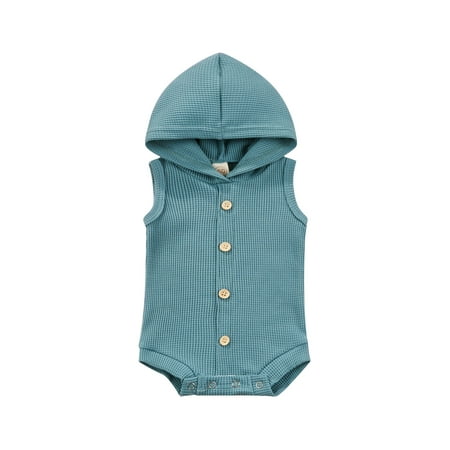

aturustex Newborn Infant Baby Girl Boy Summer Clothes Waffle Sleeveless Solid Color Hoodie Pullover T-Shirt Romper Tops