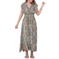 thumbnail image 2 of Vestido largo casual de mujer con volantes en las mangas, escote en V, estilo bohemio, fluido, con cintura elástica fruncida, talla XL, multicolor, 2 of 6