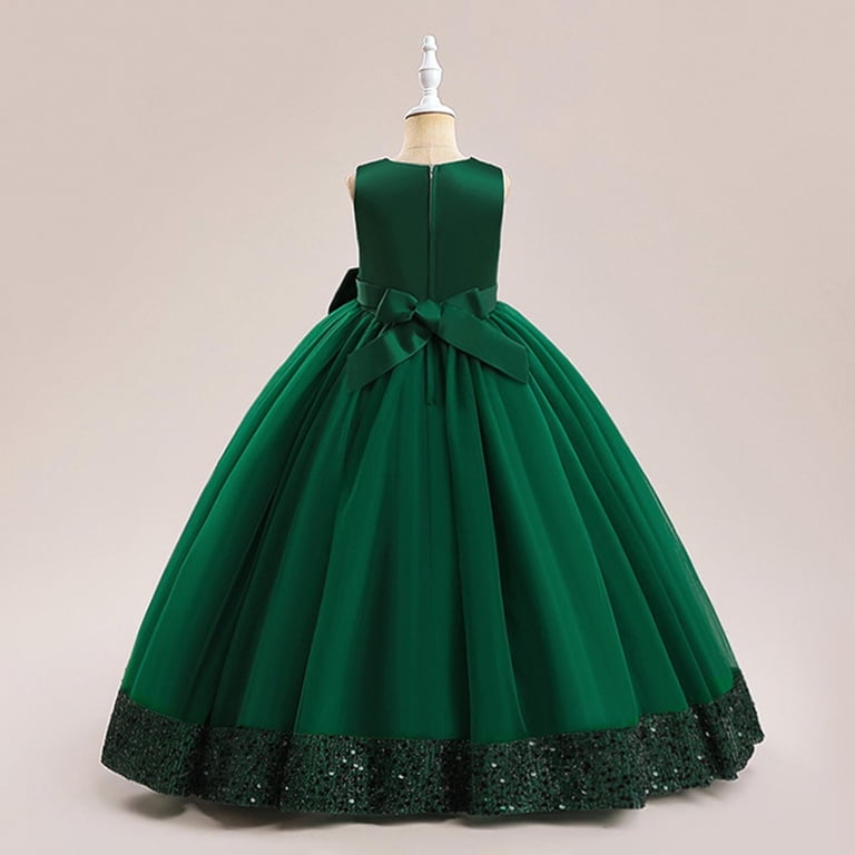 Dexianggg Kids Girls Dark Green Dress Ruffle Sleeveless Toddler Tulle Dress Toddler Party Dress Princess Dress Up for Girls 6-7 Years, Girl's, Blue