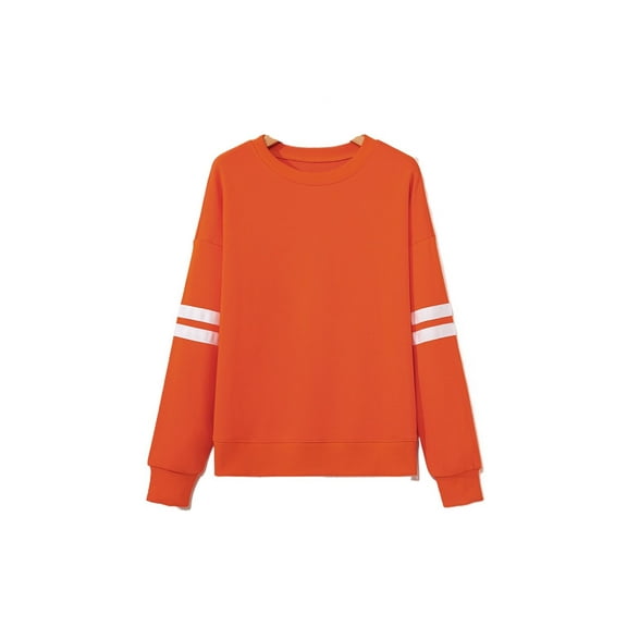 Women's Cozy Orange Varsity Striped Drop Shoulder Oversized Sweatshirt | [ZhiHiMeRi] | (US 12-14)L