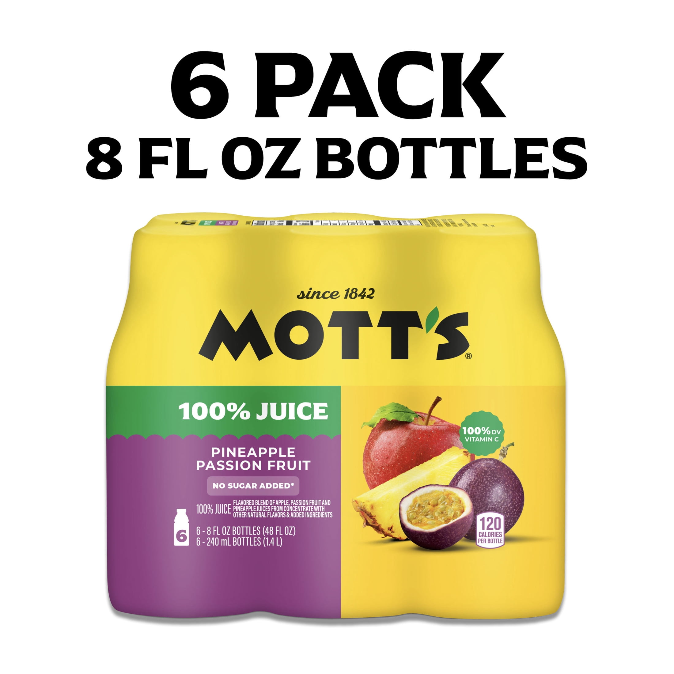 (4 pack) Mott's 100% Pineapple Passion Fruit Juice Blend, 8 fl oz, 6 Count Bottles