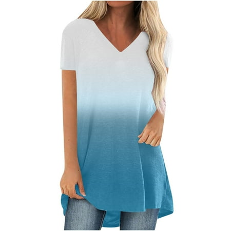 

YFPWM Corset Tops for Women Feather Top Fishnet Top Ruffle Tops Halter Tops Shirts Sparkly Tops Fall Blouses Gradient Print Blouse V-neck Short Sleeve Tops