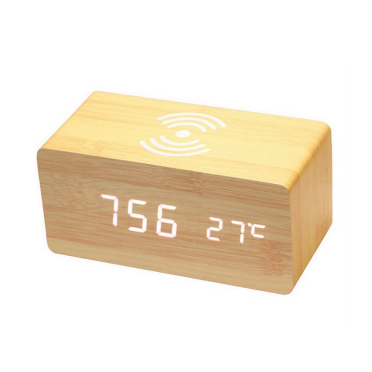 Moderne Cube en Bois Wood Digital DEL Desk contrôle vocal alarme horloge thermomètre 