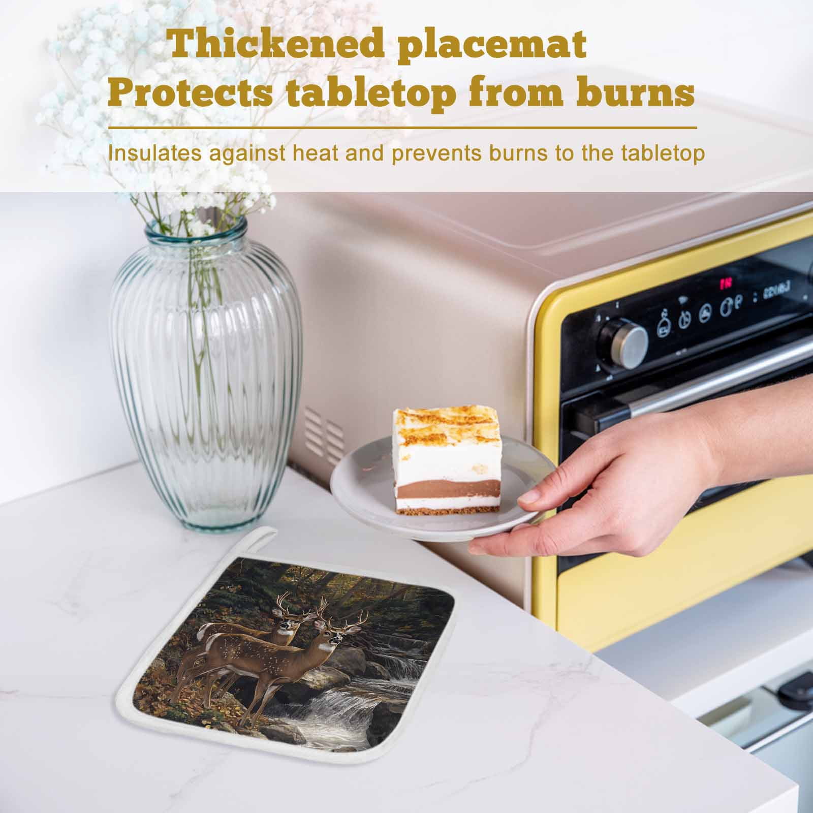 Forest Deer Pot Holders for Kitchen Heatproof Potholder, 3 Pack Farmhouse Vintage River Elk Hot Pads Multipurpose Oven Pads Cloth Potholders Trivet for Cooking Baking